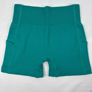 Women's Stylish Teal Bike Shorts - 2 pockets- Yoga Active Workout Gym, Large